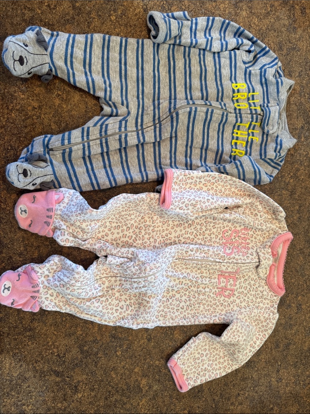 Little brother - Little sister zipped footed sleeper. Gender announcement